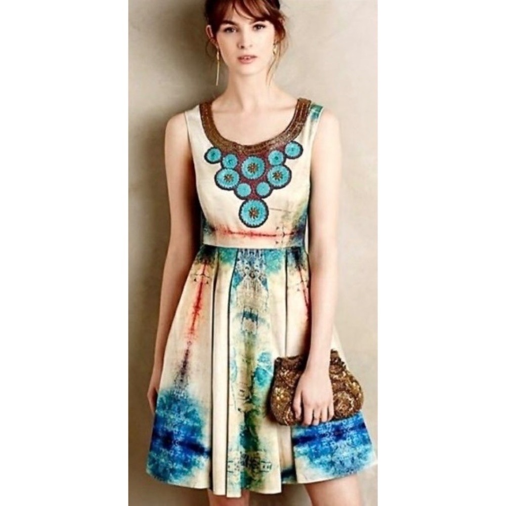 Anthropologie BHANUNI BY JYOTI Villette Dress Fit N' Flare Beaded Embellished 2